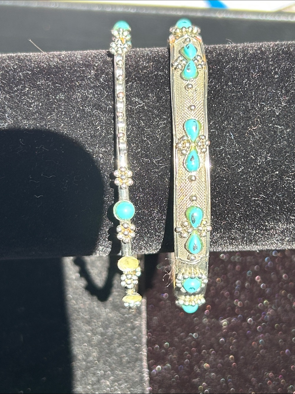 Turquoise Accent Silver-Tone Bangle Bracelet Set - Women Jewelry - Picture 2 of 4